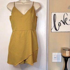 BLUEBLUSH Women’s Checkered Print Skort Romper in Mustard